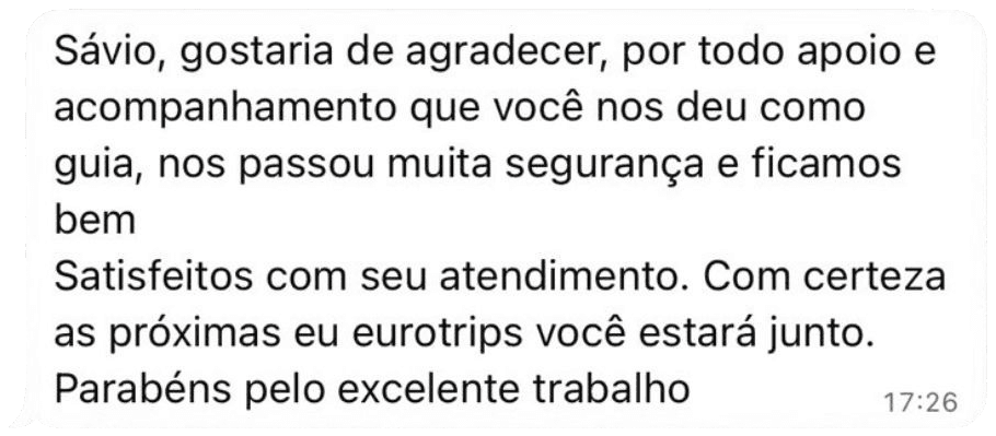 Mensagem de cliente sobre a Eurotrip